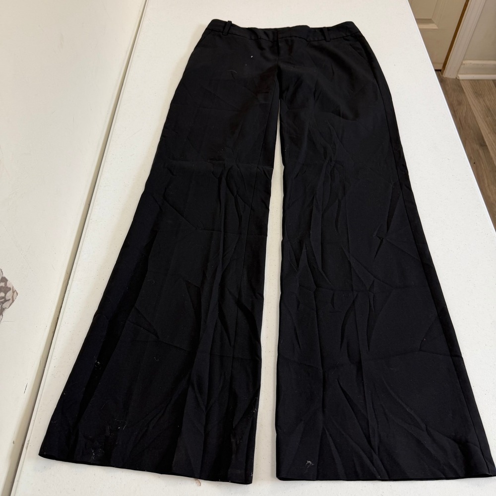 Black Wide Leg Trousers Flare Dress Pants Mid Rise Professional 7206
